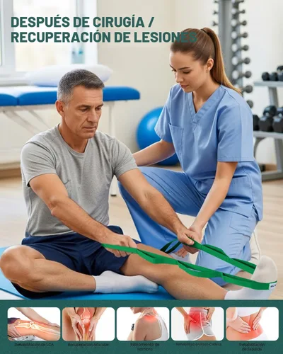 Miniatura 3 de Trideer Stretching Strap with Loops & Leg Lifter, Non-Elastic PT-Style Physical Therapy Strap for Knee Replacement Rehab, Hamstring, Calf & Back