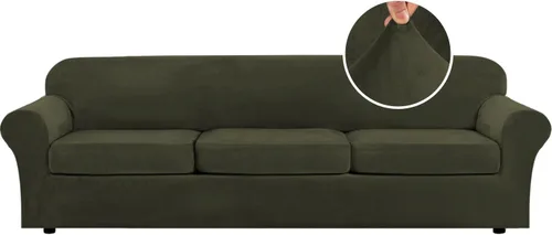 Miniatura 66 de H.VERSAILTEX - Funda elástica para sofá de 3 piezas, de suave terciopelo afelpado, para sofá biplaza con 2 cojines de hasta 72 pulgadas de ancho, se
