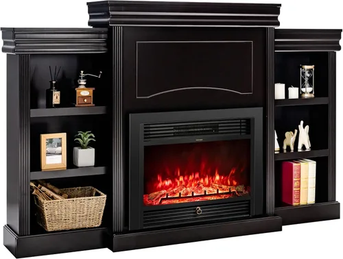 Miniatura 10 de Tangkula Chimenea de mantel de 70 pulgadas, chimenea eléctrica de 750 W/1500 W con repisa y estanterías integradas, chimenea de 28.5 pulgadas