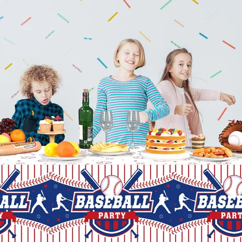 Miniatura 6 de Newwiee 3 manteles de béisbol de plástico para fiesta de béisbol, mantel deportivo para fiesta de cumpleaños, día del juego, decoración