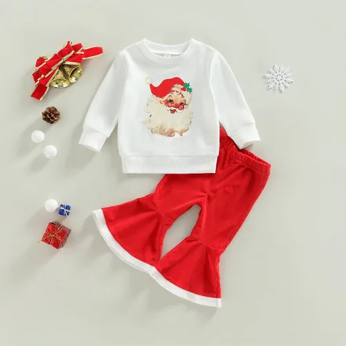 Miniatura 25 de Gueuusu Conjunto de ropa de manga larga para bebé niña con texto en inglés "My 1st Christmas", sudadera de manga larga con pantalones acanalados