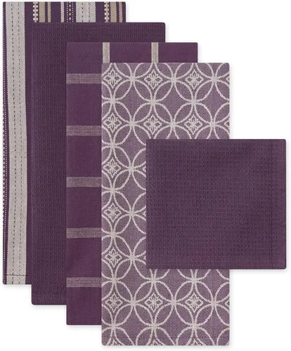Miniatura 2 de DII Juego de cocina variado tejido, toalla de cocina, 18 x 28 pulgadas, paño de cocina, 13 x 13 pulgadas, berenjena, 5 piezas
