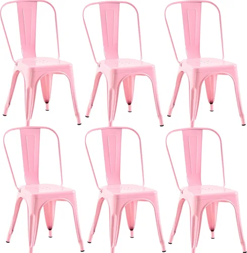 Miniatura 44 de Juego de 8 sillas de comedor de metal, sillas apilables estilo tolix con respaldo, diseñadas para el comedor diario, en interiores, cocina y comedor