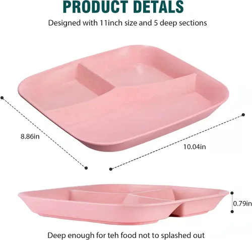 Miniatura 6 de Platos divididos irrompibles de 10 pulgadas, 5 piezas, platos reutilizables de paja de trigo para niños, aptos para microondas y lavavajillas