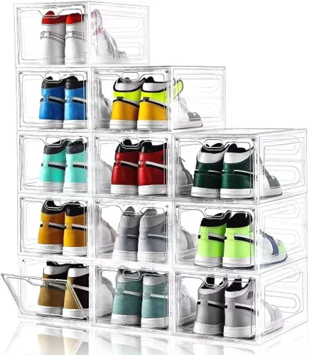 Miniatura 10 de INSTY Paquete de 12 cajas grandes de almacenamiento de zapatos, organizador de almacenamiento de zapatos transparente con puerta magnética