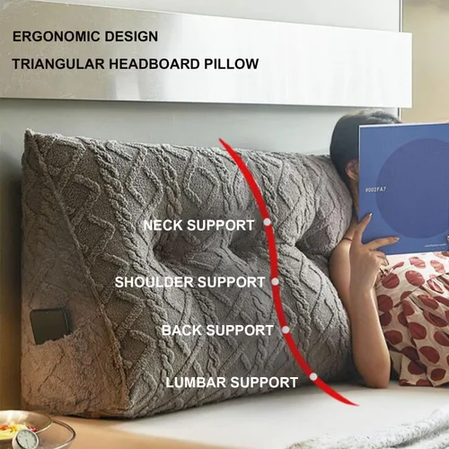 Miniatura 7 de Almohada triangular para cabecero grande para cama de lectura, respaldo de cuña para cabecero, cojín de apoyo para sofá cama con funda extraíble