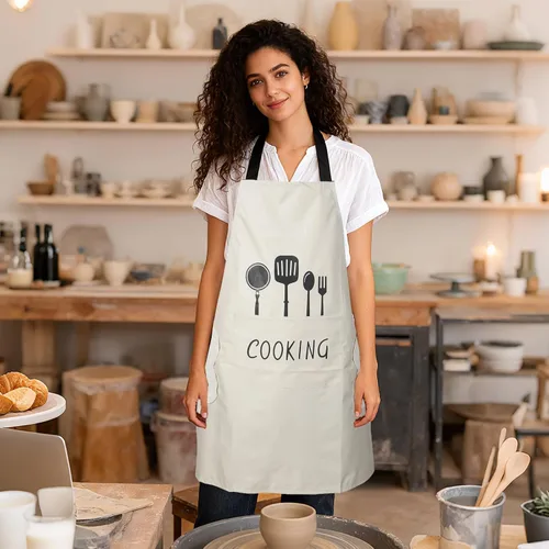 Miniatura 8 de DILLMAN Delantal de cocina para mujer con bolsillos para limpiar las manos, bolsillo grande, limpieza a mano, impermeable para cocinar y hornear