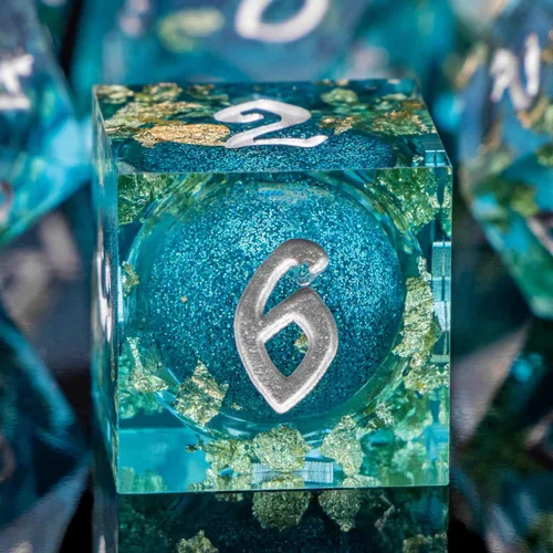 Miniatura 30 de ARUOHHA - Juego de dados azules de resina DND de 7 piezas, juego de dados translúcidos hechos a mano para RPG, juego de dados poliédricos de borde