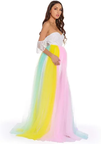 Miniatura 4 de ZIUMUDY Vestido de tul de maternidad arcoíris para sesión de fotos, vestido de tutú de maternidad, vestido de baby shower, vestido de dama de honor