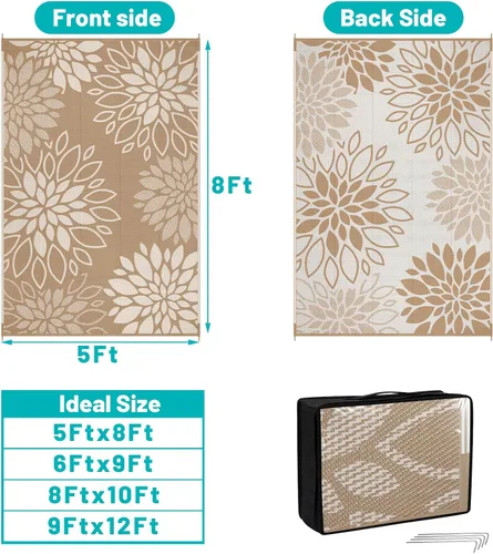 Miniatura 2 de HEBE Alfombra impermeable para exteriores de 5 x 8 pies para patios, alfombra de paja de plástico reversible floral, alfombra de patio, alfombra