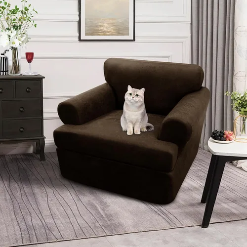 Miniatura 6 de Fundas para sillón con cojines en forma de T de 2 piezas, apariencia de cuero, funda para sofá, funda para silla, protector elástico para muebles