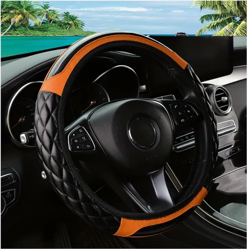 Miniatura 7 de Funda para volante de automóvil, 14.5 a 15 pulgadas, de piel antideslizante, diseño cómodo y seguro, accesorios universales para volantes