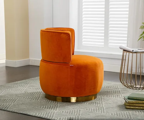 Miniatura 7 de Silla giratoria de terciopelo, moderna silla decorativa tapizada, silla redonda giratoria de 360° con base de metal dorado, cómoda silla de brazo
