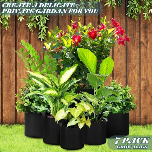 Miniatura 6 de Hoolerry Paquete de 7 bolsas de cultivo de plantas negras de varios tamaños, bolsas de cultivo no tejidas gruesas en 4 tamaños, 10, 7, 5 y 3