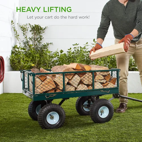Miniatura 6 de Best Choice Products Carrito de jardín utilitario para césped, patio con capacidad de peso de acero resistente de 400 libras, lados extraíbles, Gris