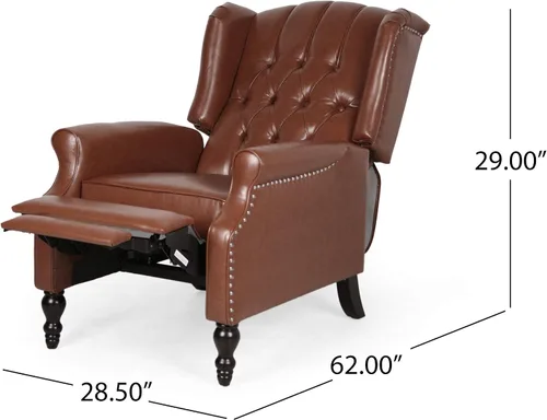 Miniatura 3 de Christopher Knight Home Randy - Reclinador contemporáneo copetudo, marrón coñac, marrón oscuro, 62 pulgadas de profundidad x 28.5 pulgadas de ancho