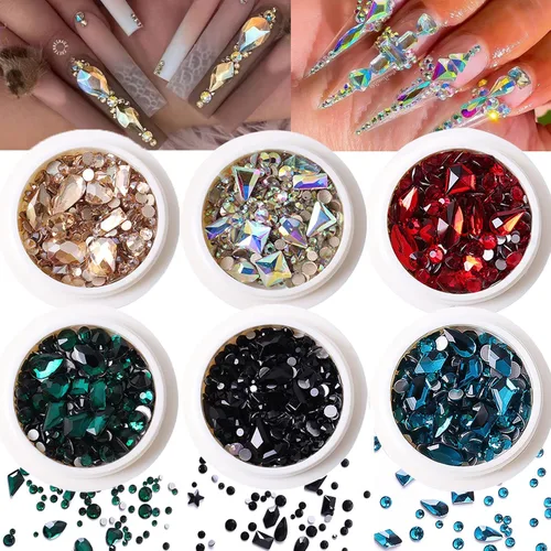Miniatura 7 de RODAKY Juego de 6 cajas de diamantes de imitación para arte de uñas, varios tamaños, diamantes de imitación de cristal para diseño de uñas, gemas