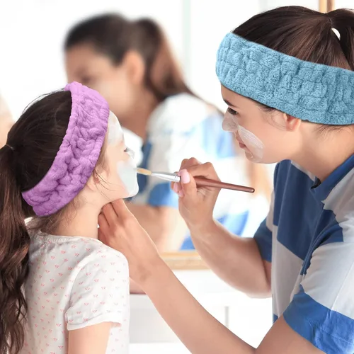 Miniatura 4 de Chuangdi 3 Piezas Diadema Elástica para Maquillaje, Yoga, Deportes, Ducha - Envoltura para la Cabeza para Mujeres y Niñas (Rojo, Azul, Morado)