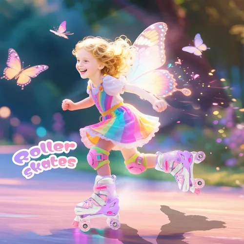 Miniatura 4 de NEMONE - Patines de sirena con ruedas iluminadas y 4 tamaños ajustables para niñas, azul y morado, para niños pequeños, para principiantes, de E