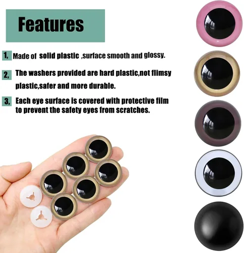 Miniatura 3 de ARTCXC 1 caja (20 unidades) ojos grandes de seguridad de plástico coloridos de 0.94 pulgadas con arandelas resistentes para muñecas, marionetas