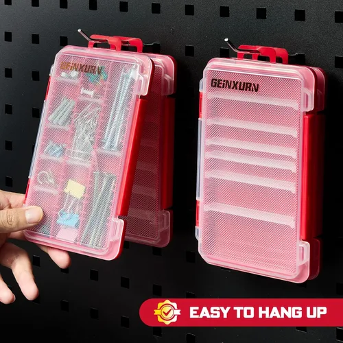 Miniatura 7 de Geinxurn Organizador pequeño de piezas de almacenamiento plano, 2 piezas, caja de herramientas de plástico transparente portátil rojo