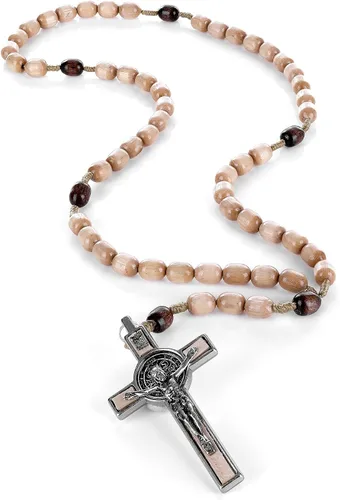 Miniatura 3 de SANCTUM VERITAS Collar de rosario genuino hecho en Italia bendecido por el Papa Francisco San Benito Medalla Cruz perfecto para espejo de coche