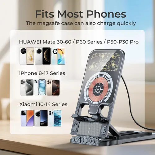 Miniatura 7 de Paquete de 2 cargadores de teléfono inalámbricos rápidos de 15 W, estación de carga inalámbrica plegable para teléfono celular compatible con iPhone