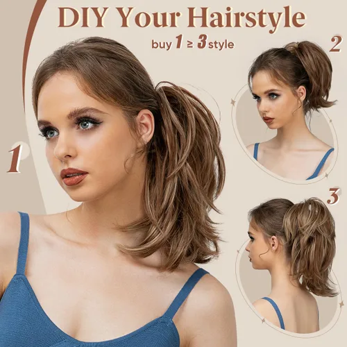 Miniatura 6 de CJL HAIR - Extensiones de cabello con pinza de garra para cola de caballo corta, trenza desordenada, sintéticas, maleables, para mujeres, cabello