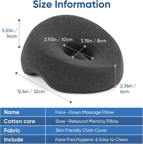 Miniatura 4 de Almohada de espuma viscoelástica ajustable boca abajo con 2 rejillas de ventilación - Sueño estomacal y reposacabezas poscirugía ocular con cojín