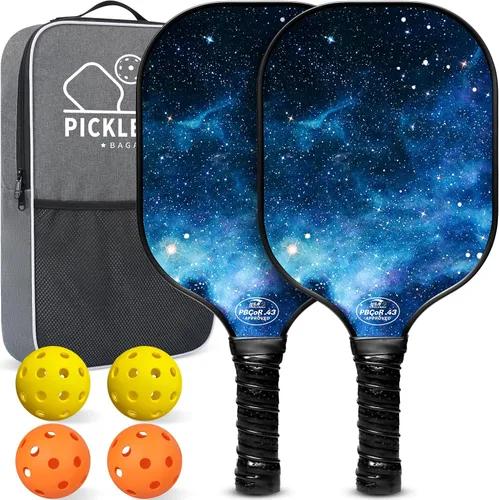 Miniatura 17 de BAGAIL Palas de pickleball aprobadas por USAPA, juego de pickleball de superficie de fibra de vidrio, raquetas ligeras con 4 bolas, 1 bolsa, Negro