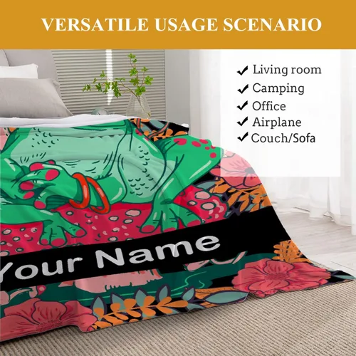 Miniatura 7 de Anuruddha Manta personalizada con nombre, manta de franela con nombre personalizado de rana floral, esponjosa, acogedora, manta de hongo y rana