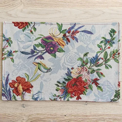 Miniatura 6 de DaDa Bedding Tropical Paradise - Manteles individuales florales de rosas azules - Juego de 4 tapices de naturaleza, pájaros, flores exóticas, jardín