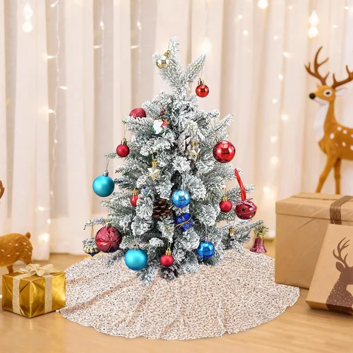 Miniatura 2 de Faldón para árbol de Navidad dorado champán de 24 pulgadas, redondo, mini, con lentejuelas, para decoraciones de vacaciones, faldón para árbol