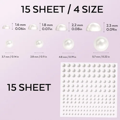 Miniatura 2 de Nicpro - 2475 calcomanías de perlas autoadhesivas, 4 tamaños, para maquillaje, gemas de perlas blancas, decoración para cara, cuerpo, uñas, cabello