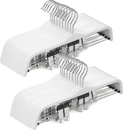 Miniatura 7 de Perchas de madera para pantalones TOPIA HANGER, perchas delgadas de madera natural para faldas con gancho antióxido y clips metálicos ajustables