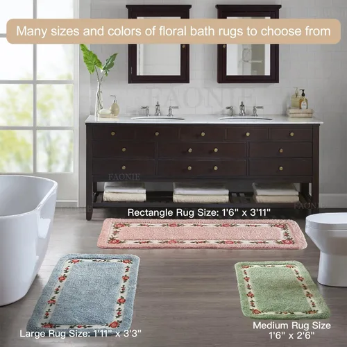 Miniatura 9 de Alfombra romántica de estilo rural con diseño floral de rosas, alfombra de área, suave, antideslizante, tapete para baño, ducha, dormitorio, sala