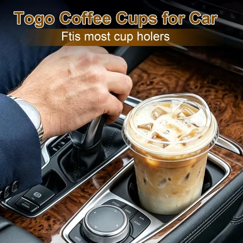Miniatura 6 de Paquete de 50 vasos de plástico transparente de 12 onzas con tapas para sorber, tazas de café helado desechables gruesas para llevar bebidas frías