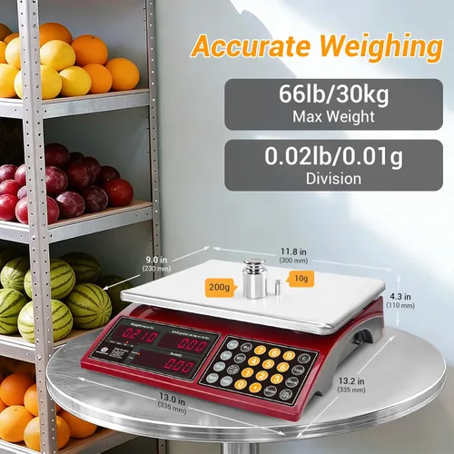 Miniatura 2 de Báscula digital de cocina comercial de 66 libras con cálculo de precios, báscula recargable de acero inoxidable para carne, productos, frutas