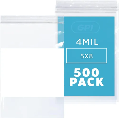 Miniatura 35 de GPI - 3" x 4" - Caja a granel de 1000, bolsas de plástico transparente con cierre de cremallera de 4 mil de grosor, resistentes, con bloque blanco