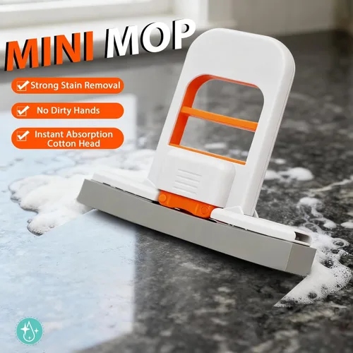 Miniatura 2 de Mini trapeador autoexprimible, fregona de esponja pequeña naranja, sistema de limpieza de uso húmedo y seco, trapeador de escritorio plegable, mango