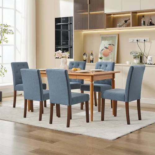 Miniatura 22 de Juego de 2 sillas de comedor tapizadas, sillas laterales de cocina de tela moderna con patas de madera resistentes, diseño Parsons, cómodo lino