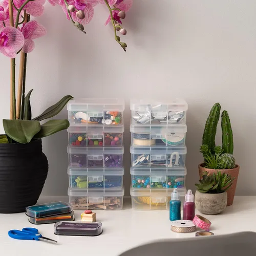 Miniatura 5 de IRIS USA Cajas para lápices, paquete de 18, Hecho en EE.UU. , contenedores organizadores de cuentas de plástico con tapa a presión para artes