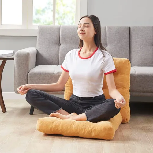 Miniatura 151 de Juego de 2 almohadas de suelo de meditación, almohadas cuadradas grandes para adultos, cojín de pana copetuda para sala de estar de tatami, gris, 22