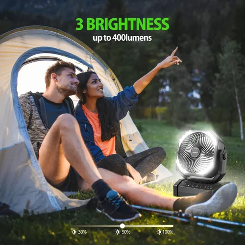 Miniatura 5 de AddAcc Ventilador de camping recargable de 20000mAh - Ventilador operado por batería con luz y control remoto, oscilación automática, temporizador