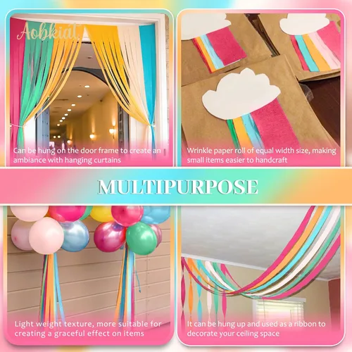 Miniatura 4 de AOBKIAT 5 rollos de papel crepé de serpentinas de arco iris, decoraciones de fiesta de Candyland para Navidad, cumpleaños, boda, despedida