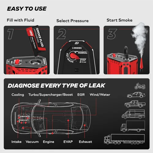 Miniatura 5 de AutoLine Pro HyperSmoke™ Máquina de humo para automóviles, comprobador de fugas de vacío EVAP – Presión ajustable – Líquido de humo aprobado por OEM