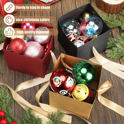 Miniatura 3 de Zhanmai 30 cajas de regalo pequeñas con tapas, cajas de regalo de Navidad cuadradas de 4 pulgadas con cinta dorada, embalaje, cajas de favor