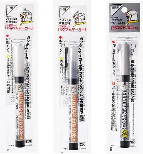 Miniatura 2 de GSI Creos Gundam Marker - Juego de 3 tipos de brillo transparente, mate transparente, plateado Gundam con adhesivo Kanji LOVE