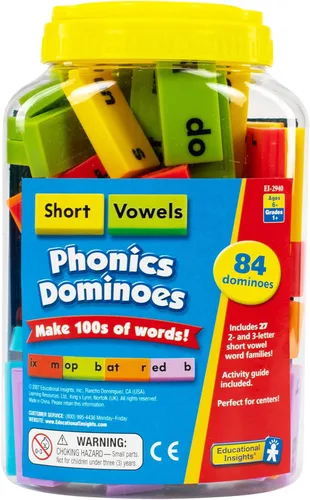 Educational Insights Phonics Dominoes: vocales cortas - Juegos de fonética de primer grado para niños de 6 a 8 años, aprender a leer con