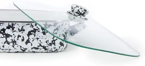 Miniatura 3 de Golden Rabbit Enamelware - Sartén para asar con tapa, 10.5 cuartos de galón, Black Swirl